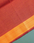 Traditional Handloom Women Cotton 1 Meter Blouse Material with Gold Zari Edge - Light Red