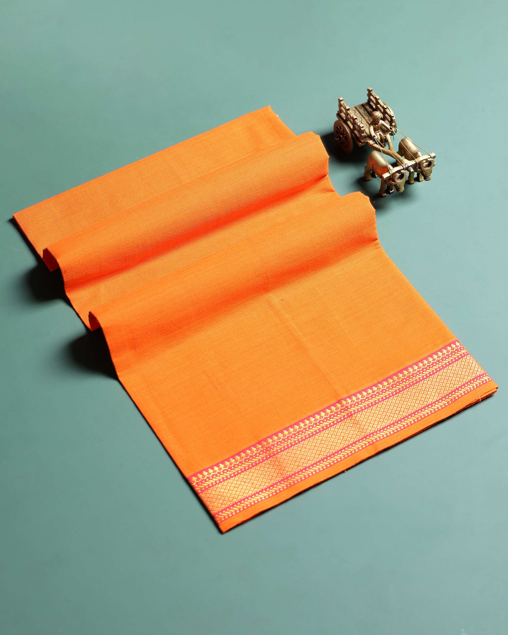 Handloom Women Cotton 1 Meter Blouse Material with Traditional Woven Zari Border - Orange