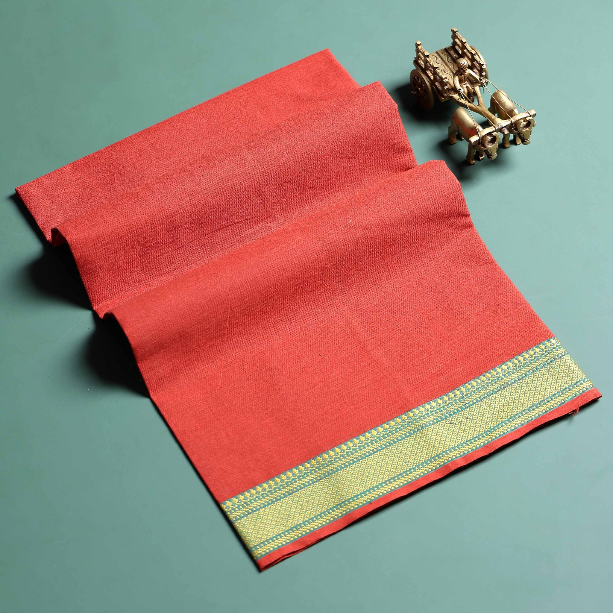 Handloom Women Cotton 1 Meter Blouse Material with Traditional Woven Zari Border - Red