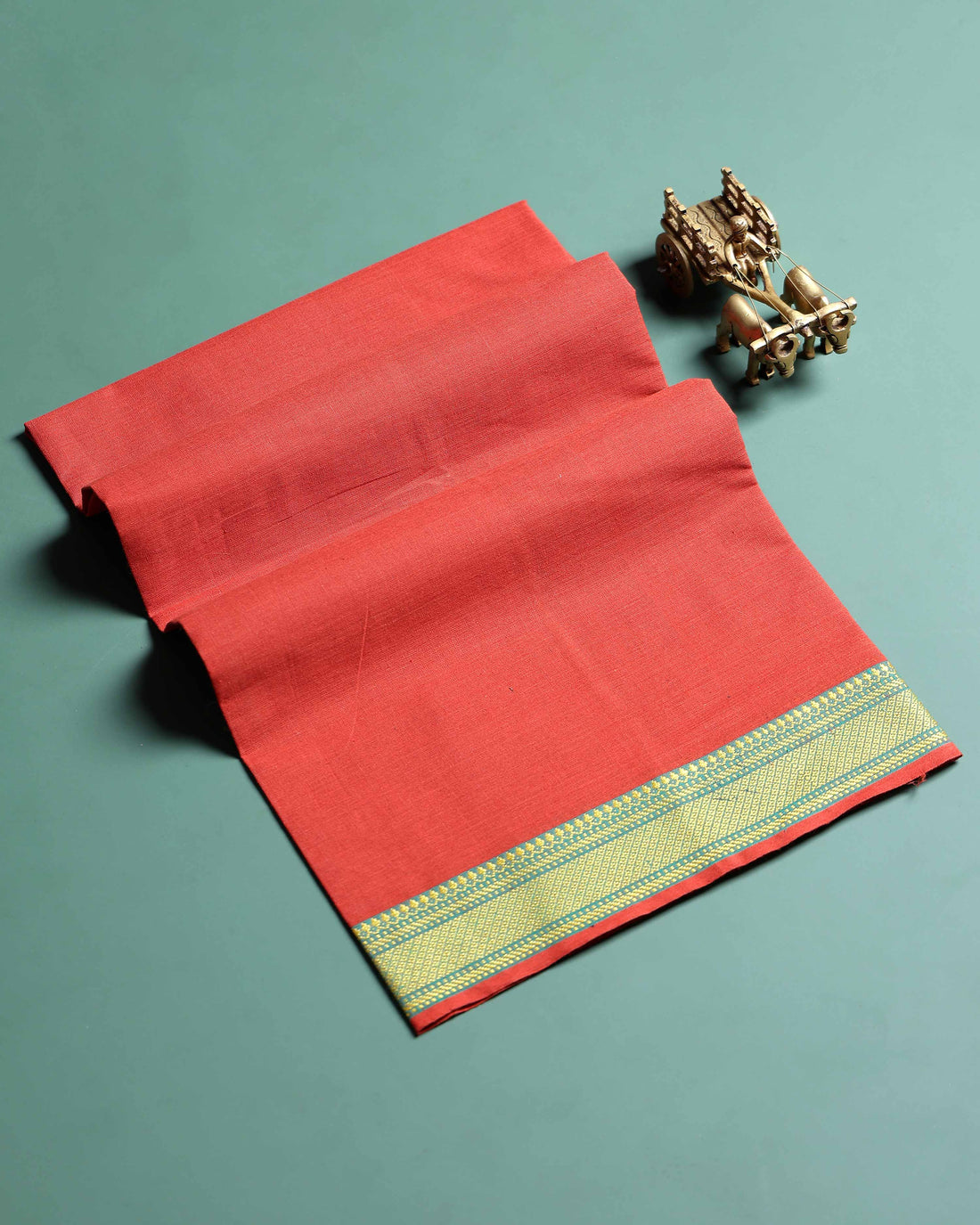 Handloom Women Cotton 1 Meter Blouse Material with Traditional Woven Zari Border - Red