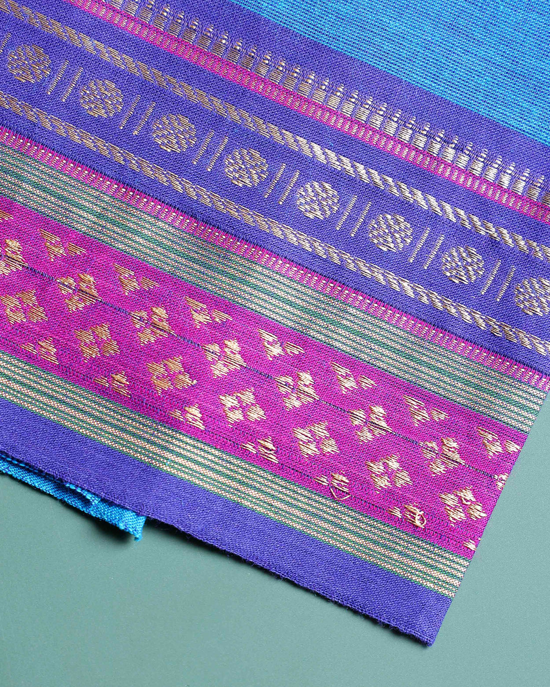 Handloom Woven Blouse Material with Traditional Border -  Blue