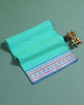 Handloom Woven Blouse Material with Traditional Zari Border - Turquoise