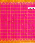 Handloom Woven Chettinad Cotton Saree with Traditional Checks and Temple Border -Pink-Head