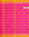 Handloom Woven Chettinad Cotton Saree with Traditional Checks and Temple Border -Pink-Pallu