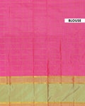 Handloom Woven Silk Cotton Saree with Checked Body and Zari Border - Pink