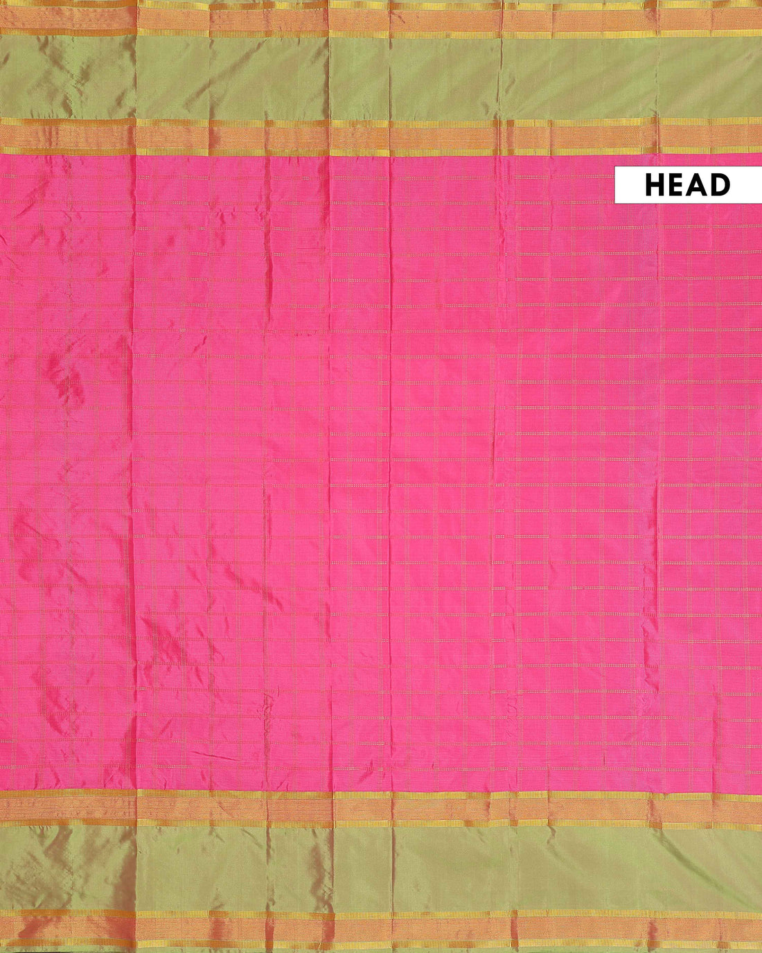 Handloom Woven Silk Cotton Saree with Checked Body and Zari Border - Pink