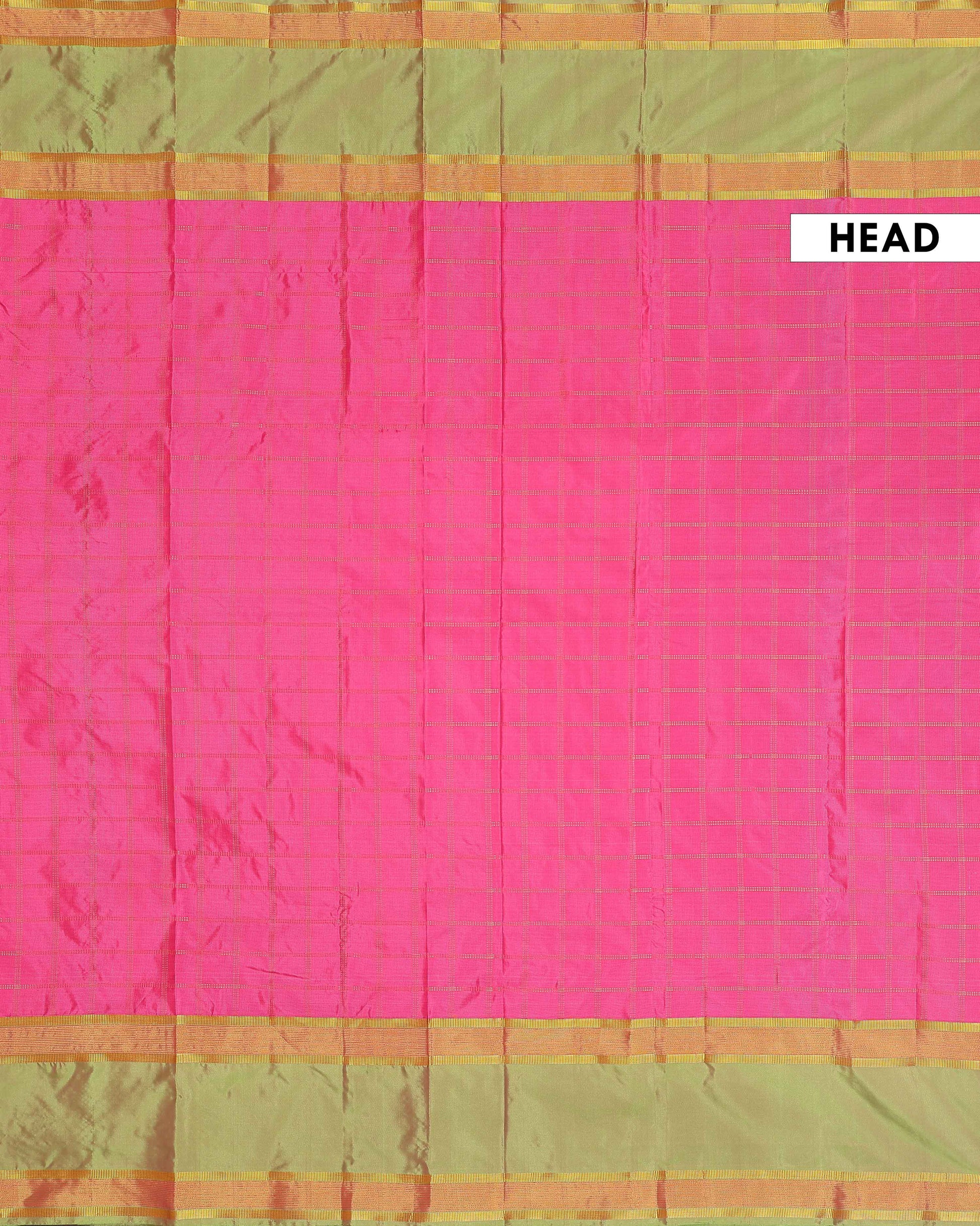 Handloom Woven Silk Cotton Saree with Checked Body and Zari Border - Pink