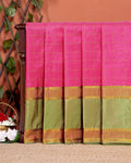 Handloom Woven Silk Cotton Saree with Checked Body and Zari Border - Pink