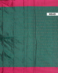 Handloom Woven Soft Silk Saree with Zari Buttas and Contrasting Border - Dark Green