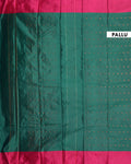 Handloom Woven Soft Silk Saree with Zari Buttas and Contrasting Border - Dark Green