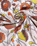 Handpainted Kalamkari Cotton Saree with Traditional Floral & Peacock Motifs - Close