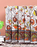 Handpainted Kalamkari Cotton Saree with Traditional Floral & Peacock Motifs - Cream