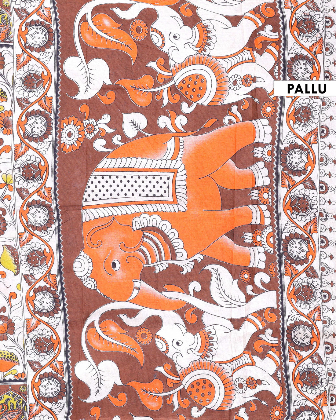 Handpainted Kalamkari Cotton Saree with Traditional Floral & Peacock Motifs - Cream