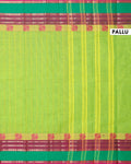 Handwoven Checked Cotton Saree with Peacock Motif Border - Green