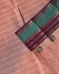 Handwoven Chettinad Cotton Saree with Temple Border and Peacock Design - Brown-Close