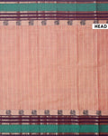 Handwoven Chettinad Cotton Saree with Temple Border and Peacock Design - Brown-Head