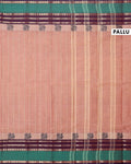 Handwoven Chettinad Cotton Saree with Temple Border and Peacock Design - Brown-Pallu