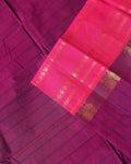 Handwoven Chettinad Cotton Saree with Temple Border and Peacock Design - Purple-Close