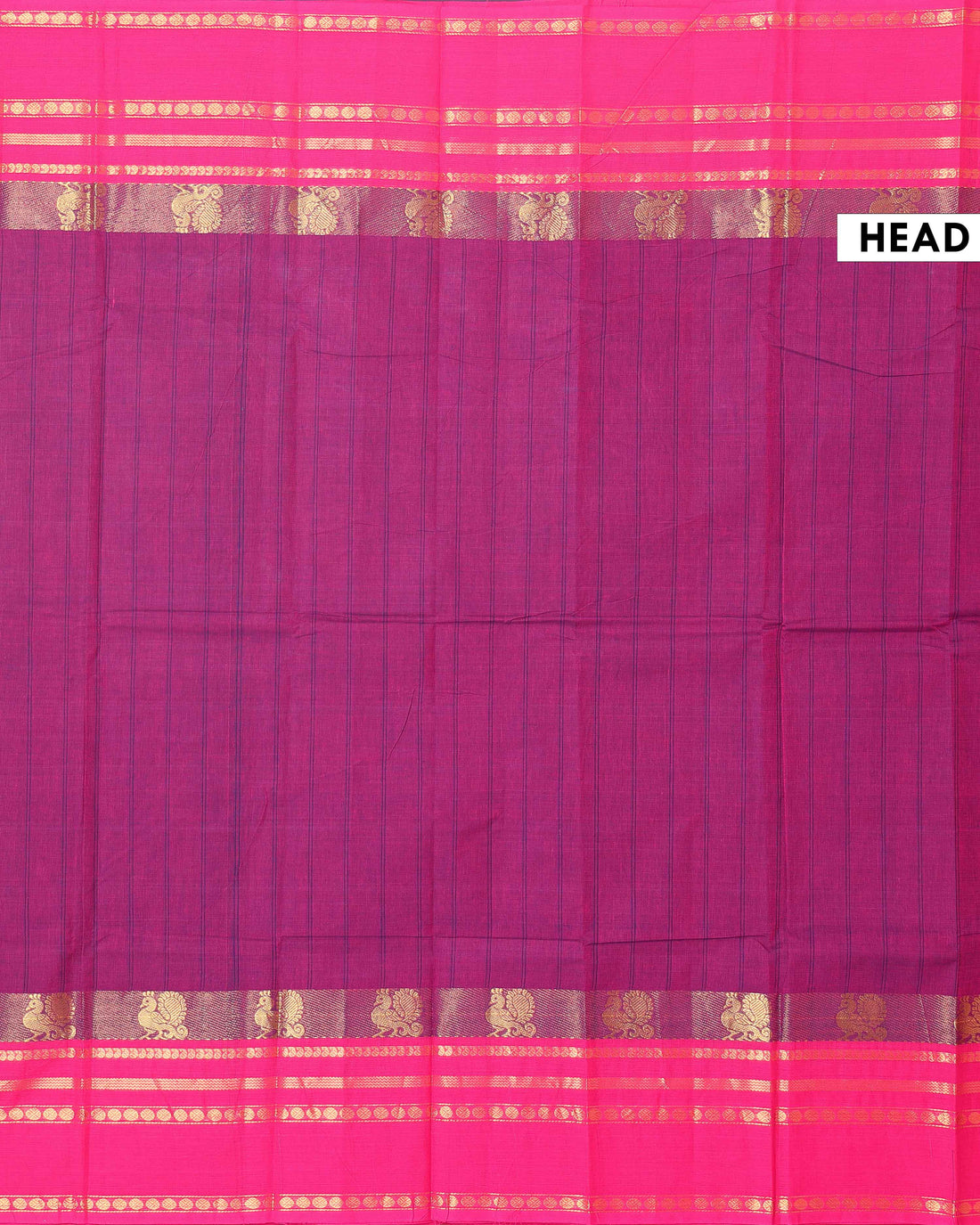 Handwoven Chettinad Cotton Saree with Temple Border and Peacock Design - Purple