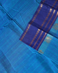 Handwoven Chettinad Cotton Saree with Traditional Zari Border - Blue-Close