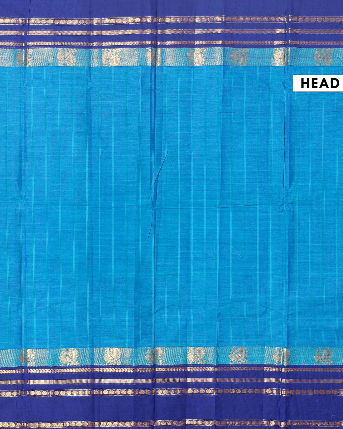 Handwoven Chettinad Cotton Saree with Traditional Zari Border - Blue