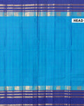 Handwoven Chettinad Cotton Saree with Traditional Zari Border - Blue-Head