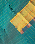Handwoven Chettinad Cotton Saree with Traditional Zari Border - Green-Close