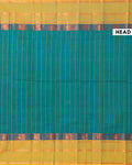 Handwoven Chettinad Cotton Saree with Traditional Zari Border - Green-Head