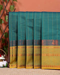 Handwoven Chettinad Cotton Saree with Traditional Zari Border - Green