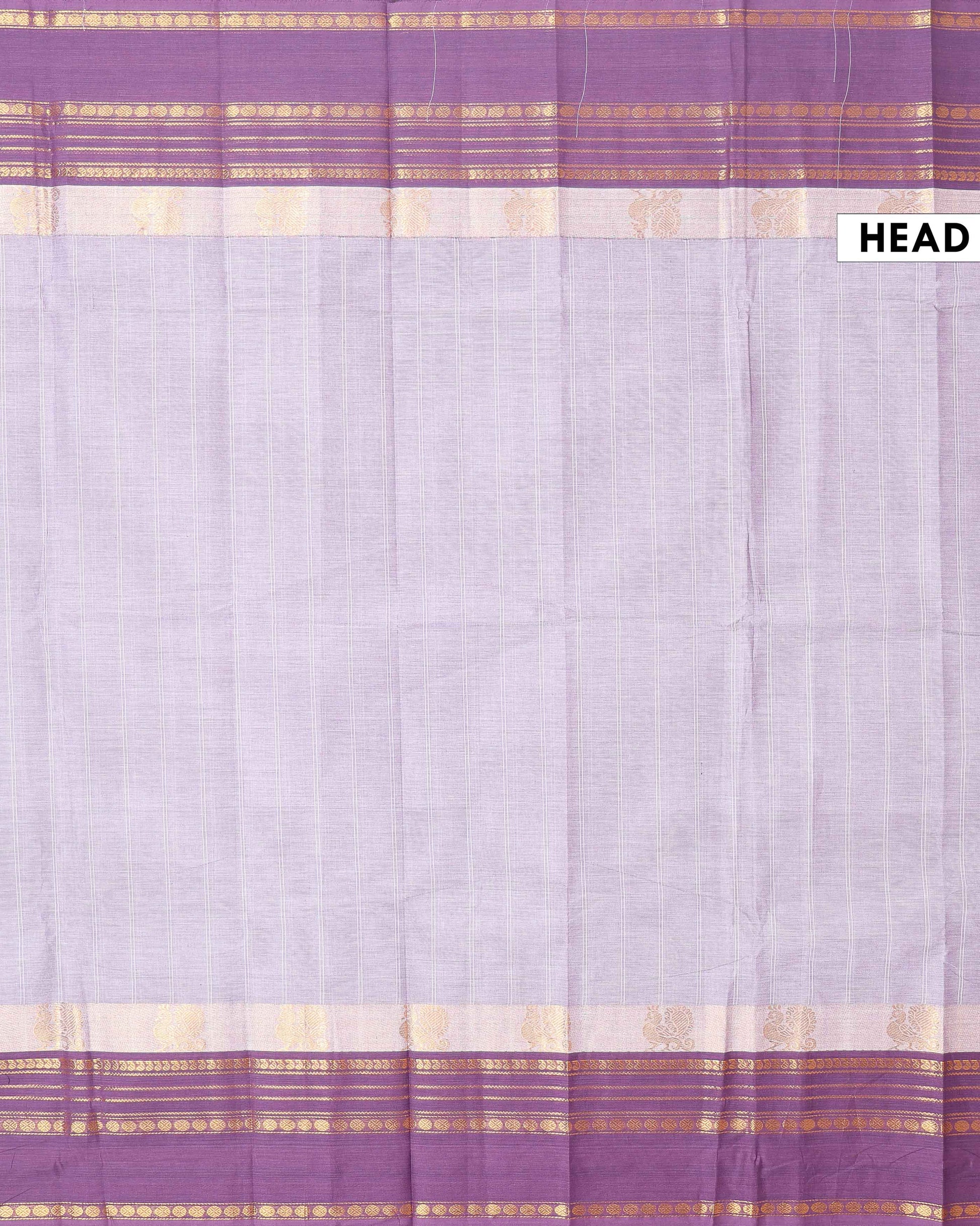 Handwoven Chettinad Cotton Saree with Traditional Zari Border - Grey -head