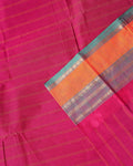 Handwoven Chettinad Cotton Saree with Traditional Zari Border - Magenta -Close
