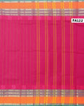 Handwoven Chettinad Cotton Saree with Traditional Zari Border - Magenta -Pallu