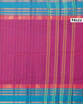 Handwoven Chettinad Cotton Saree with Traditional Zari Border - Purple-Pallu