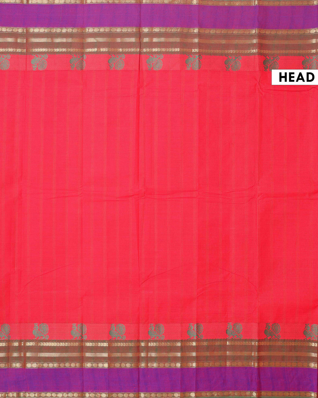 Handwoven Chettinad Cotton Saree with Traditional Zari Border - Red