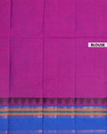 Handwoven Chettinad Handloom Cotton Saree with Striped Body and Temple Border - Purple