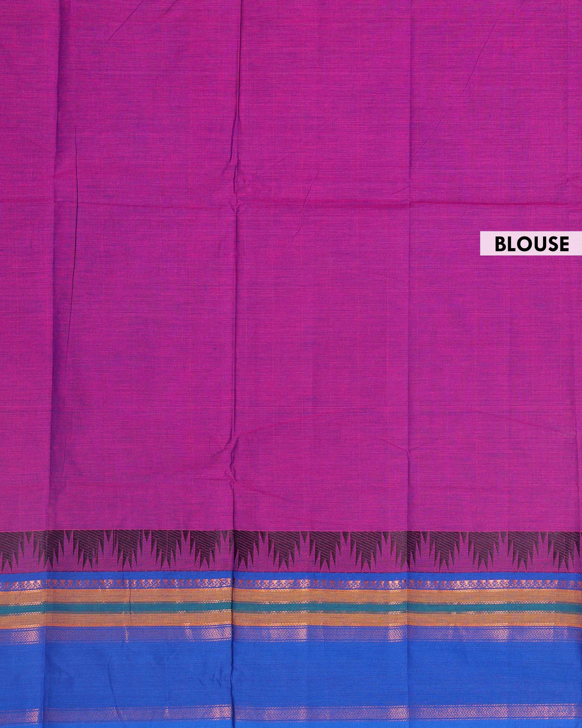 Handwoven Chettinad Handloom Cotton Saree with Striped Body and Temple Border - Purple
