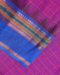 Handwoven Chettinad Handloom Cotton Saree with Striped Body and Temple Border - Purple