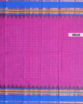 Handwoven Chettinad Handloom Cotton Saree with Striped Body and Temple Border - Purple