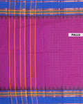 Handwoven Chettinad Handloom Cotton Saree with Striped Body and Temple Border - Purple