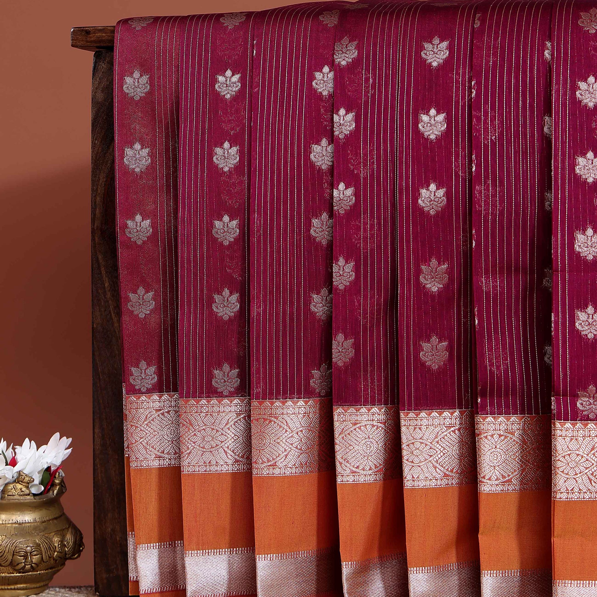 Handwoven Elampillai Silk Cotton Saree with Traditional Floral Motifs and Intricate Zari Border - Maroon