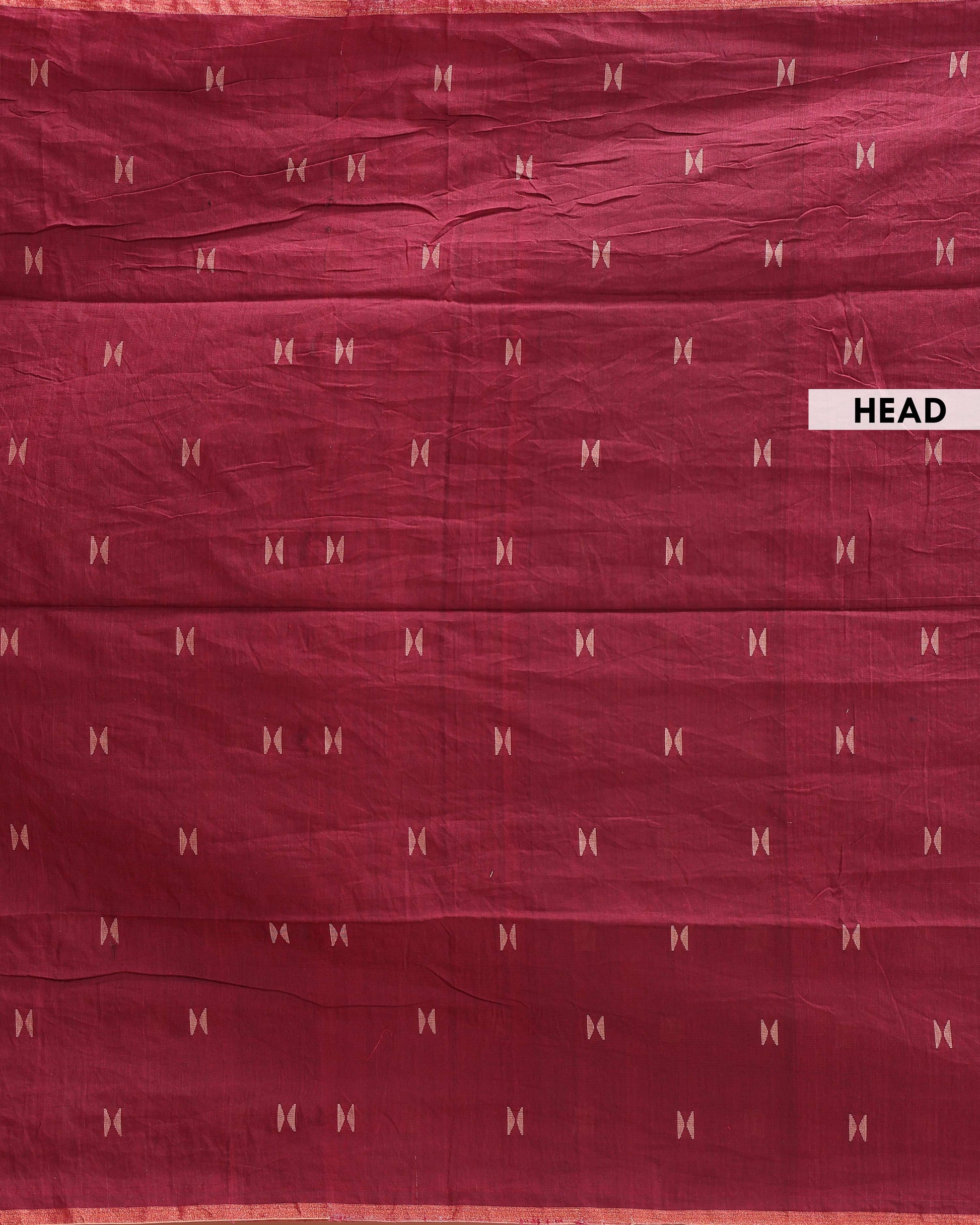 Handwoven Golden Zari Border Semi Silk Cotton Saree with Minimal Butta Weaves - Maroon
