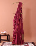 Handwoven Golden Zari Border Semi Silk Cotton Saree with Minimal Butta Weaves - Maroon