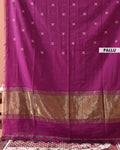 Handwoven Golden Zari Border Semi Silk Cotton Saree with Minimal Butta Weaves - Purple