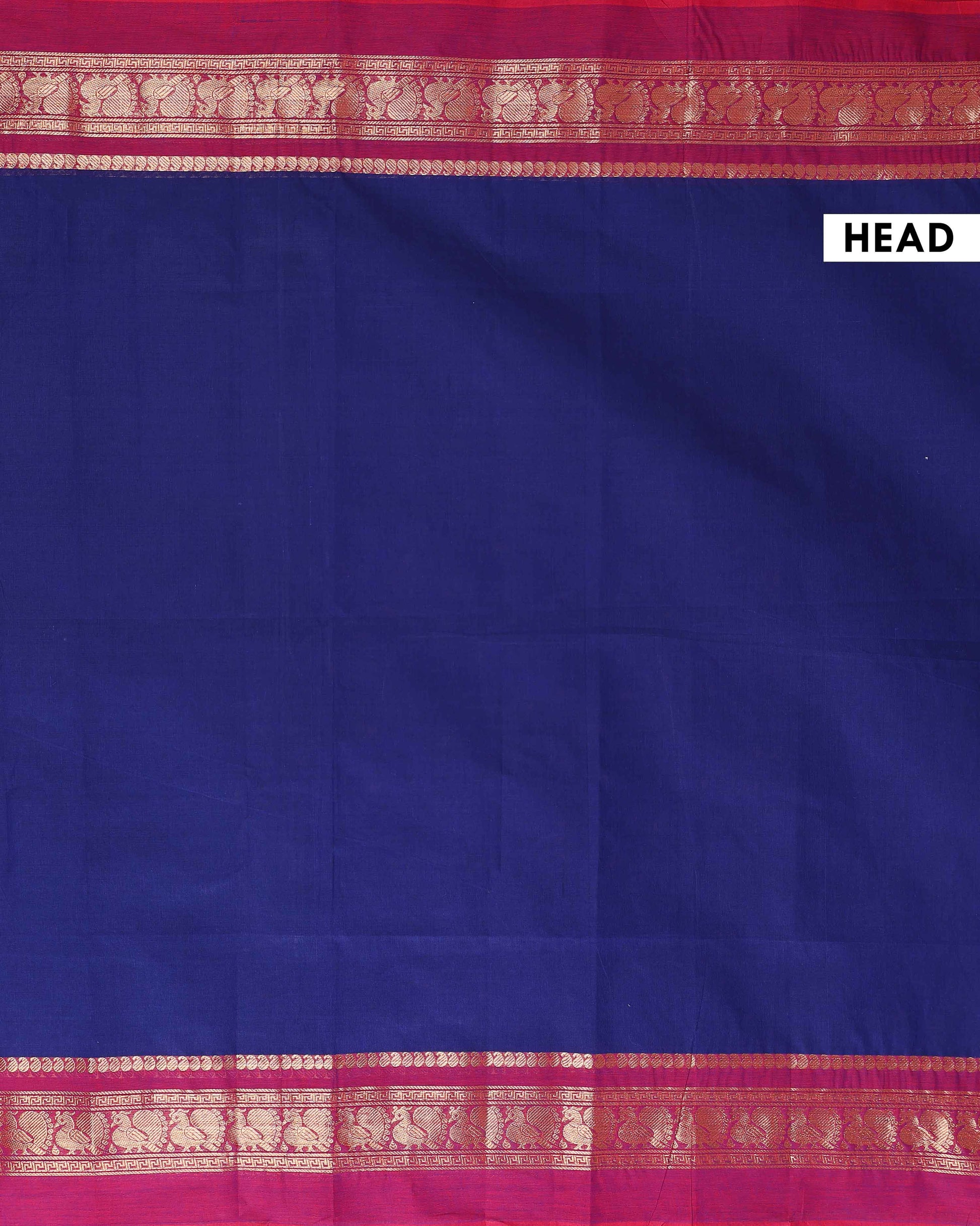 Handwoven Kanchi Cotton Saree with Zari Woven Border and Traditional Motifs - Navy Blue-Head