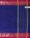 Handwoven Kanchi Cotton Saree with Zari Woven Border and Traditional Motifs - Navy Blue-Pallu
