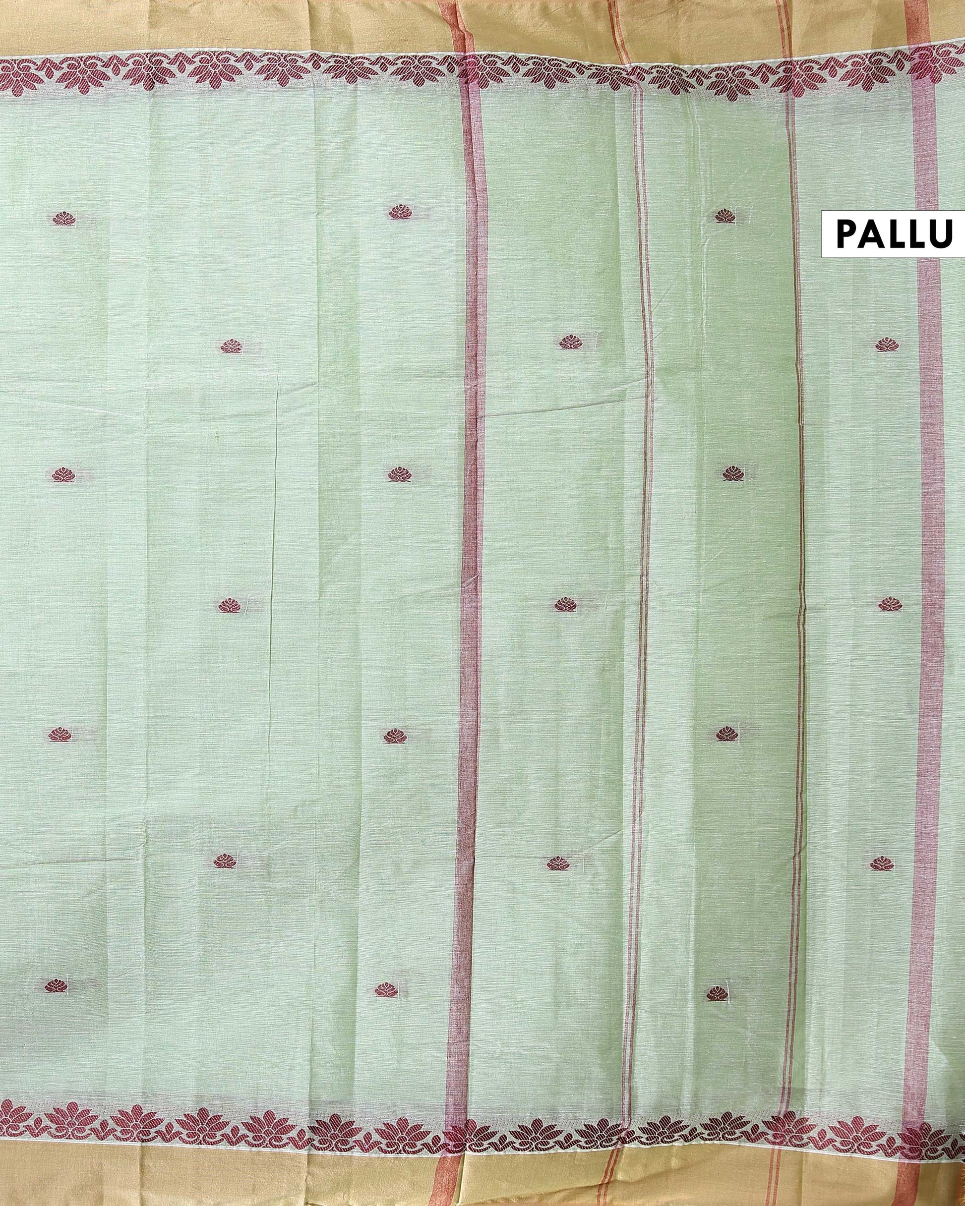 Handwoven Kovai Cotton Saree Subtle Body Buttas and Traditional Border - Light Green