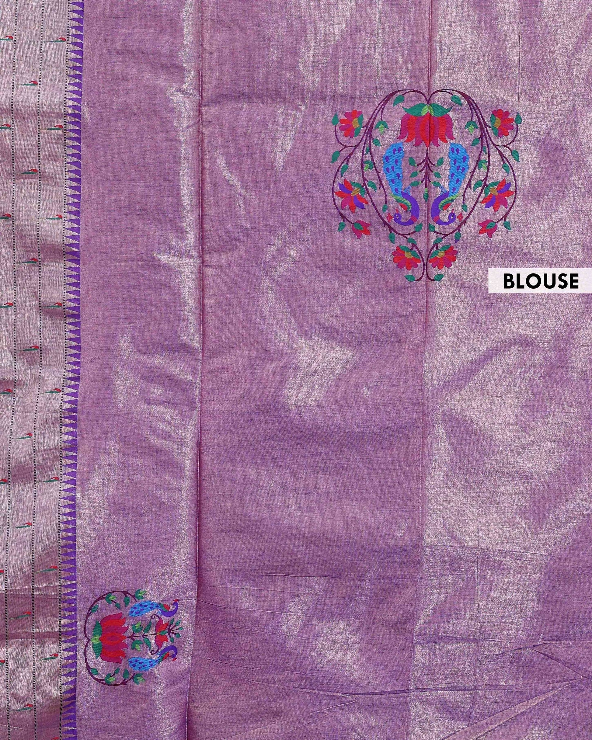 Handwoven Paithani Saree with Traditional Peacock Motif Pallu - Purple-blouse
