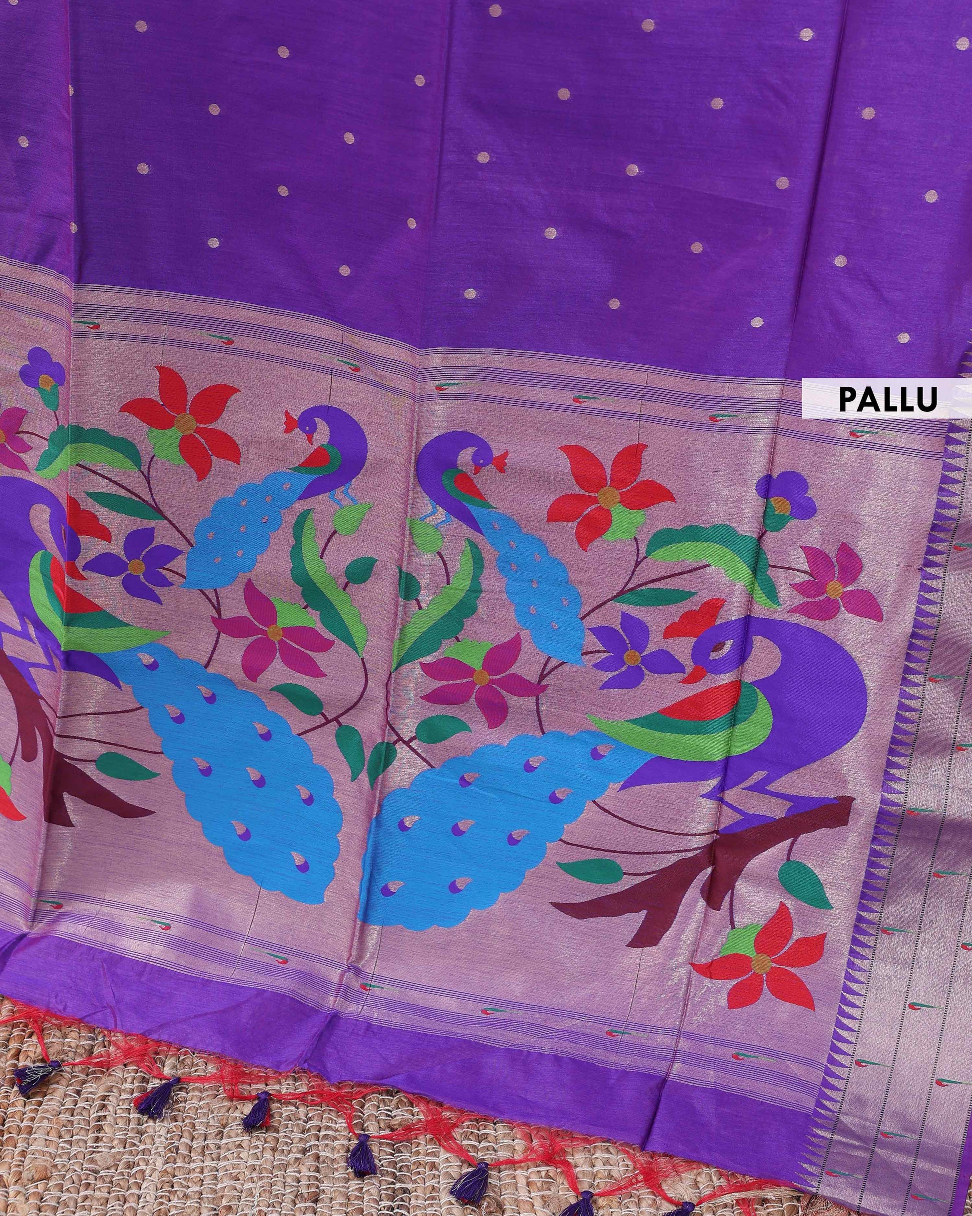 Handwoven Paithani Saree with Traditional Peacock Motif Pallu - Purple-pallu