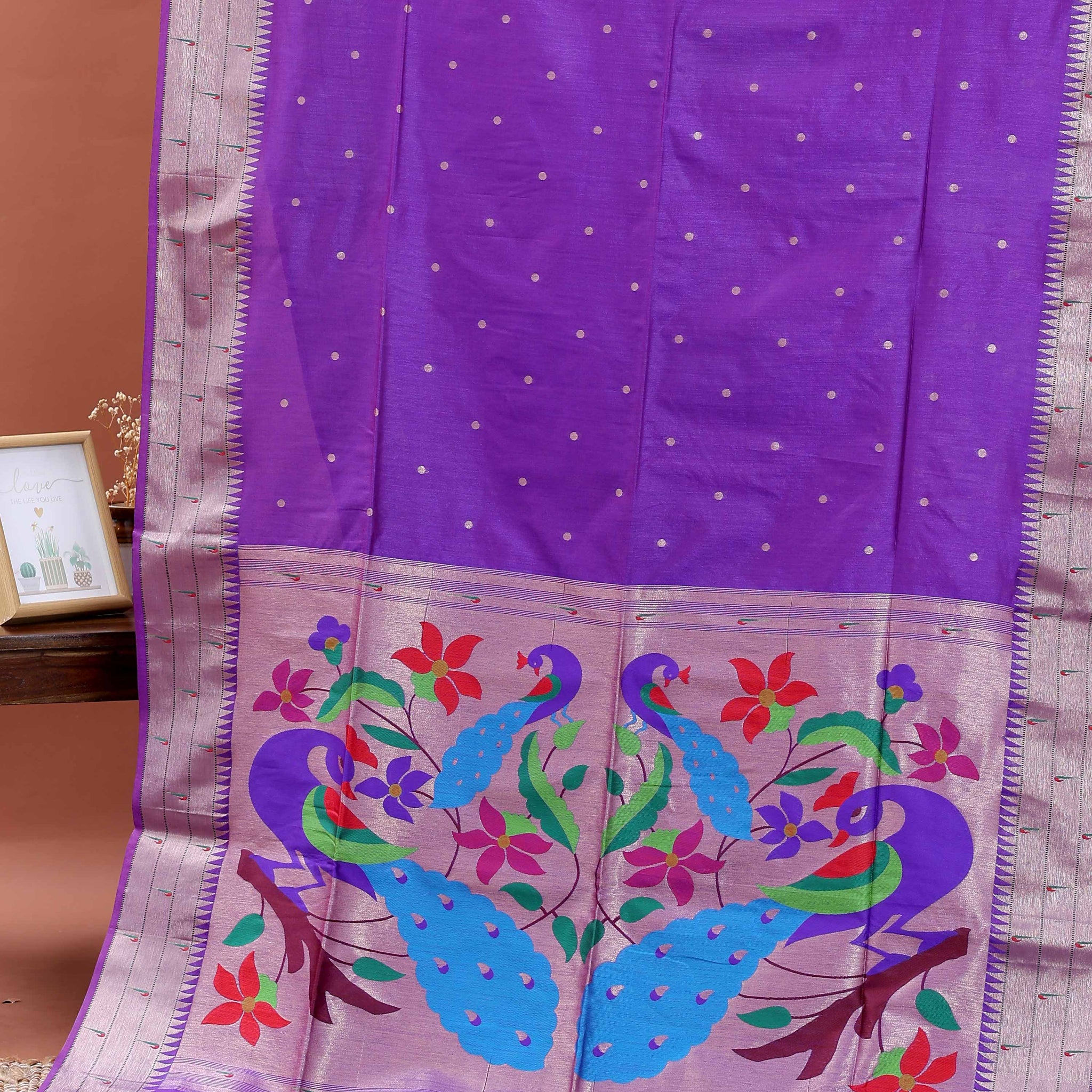 Handwoven Paithani Saree with Traditional Peacock Motif Pallu - Purple