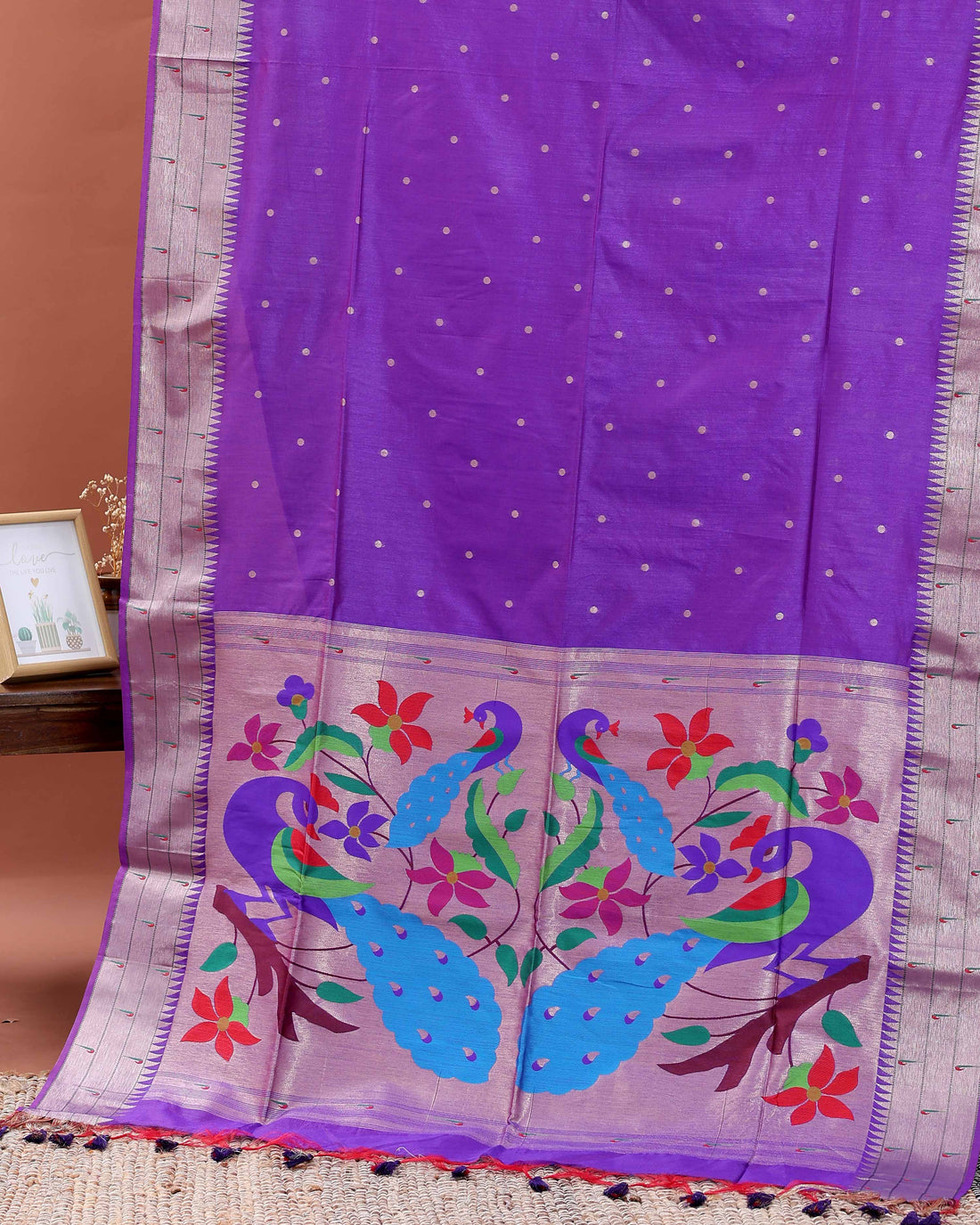 Handwoven Paithani Saree with Traditional Peacock Motif Pallu - Purple